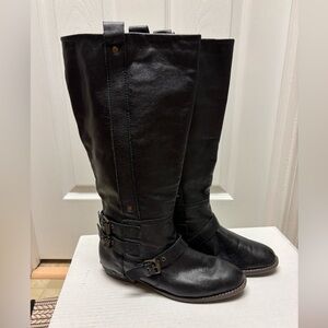 DV by Dolce Vita Black Leather Buckle Knee-High Boots | Size 8.5